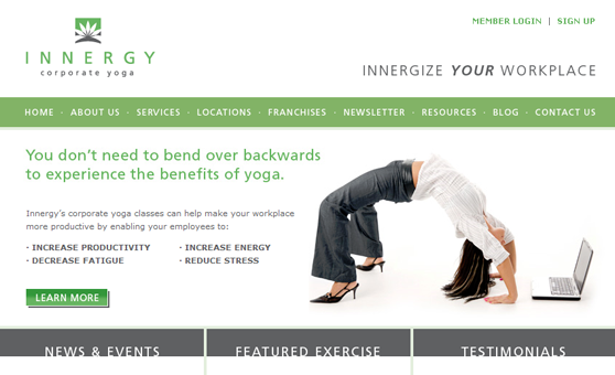 Web Site Design & Development Portfolio - Innergy Corporate Yoga - Vancouver / Kamloops, BC
