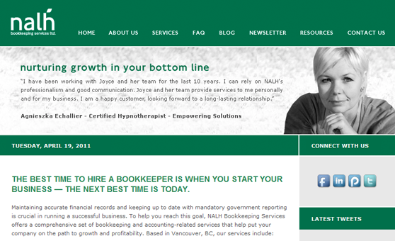 Web Site Design & Development Portfolio - NALH Bookkeeping Services - Burnaby, BC