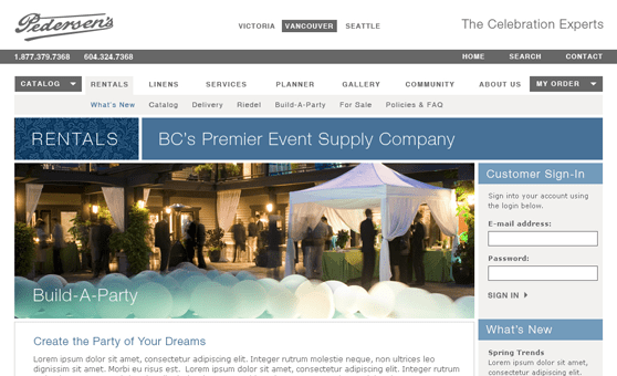 Web Site Design & Development Portfolio - Pedersen's Rentals, Burnaby, BC