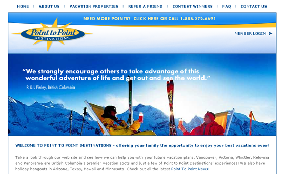 Web Site Design & Development Portfolio - Point to Point Destinations - Vancouver, BC